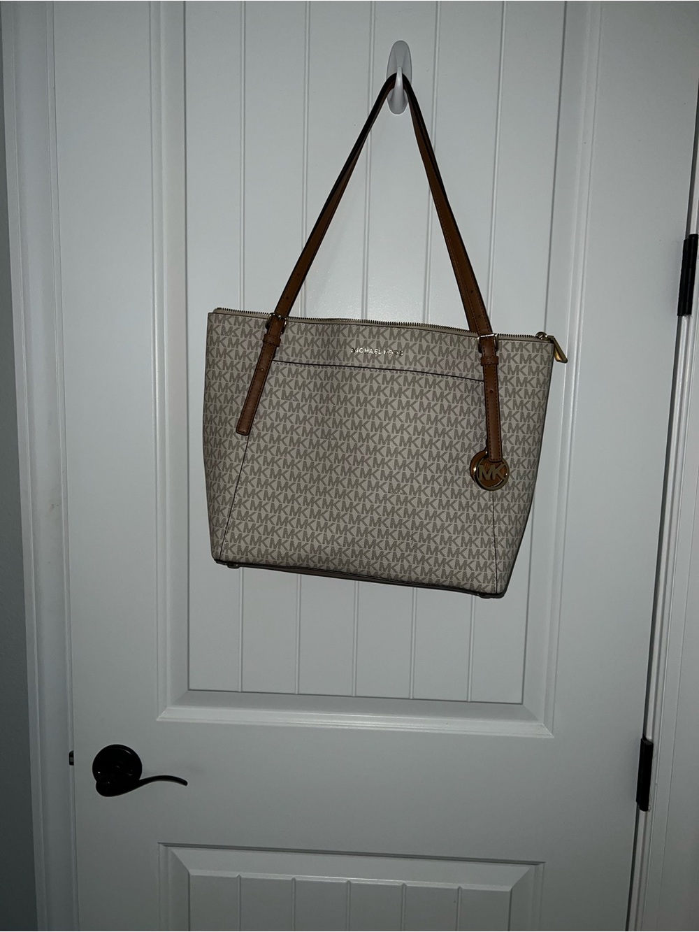 Michael Kors Beige Logo Tote with Brown Straps - Picture 5 of 14